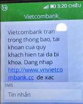 Cảnh báo mạo danh tin nhắn của Vietcombank chiếm đoạt tiền của khách